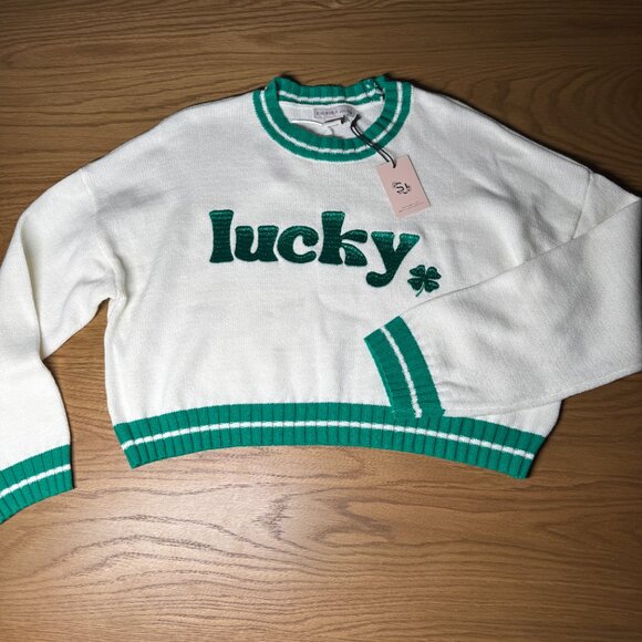Sincerely Jules Lucky Embroidered St. Patrick’s Irish Green Sweater‎ Size L - Picture 1 of 8